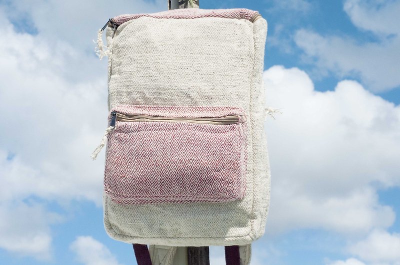 After stitching design cotton Linen backpack / shoulder bag / ethnic mountaineering bag / Patchwork bag / computer bag - red geometric - Backpacks - Cotton & Hemp Multicolor
