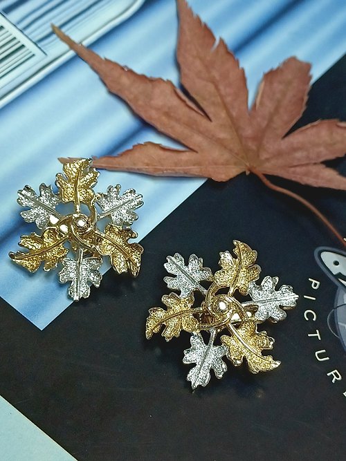 老時光製造所 vintage jewelry SARAH COV 雙色蕨葉夾式耳環