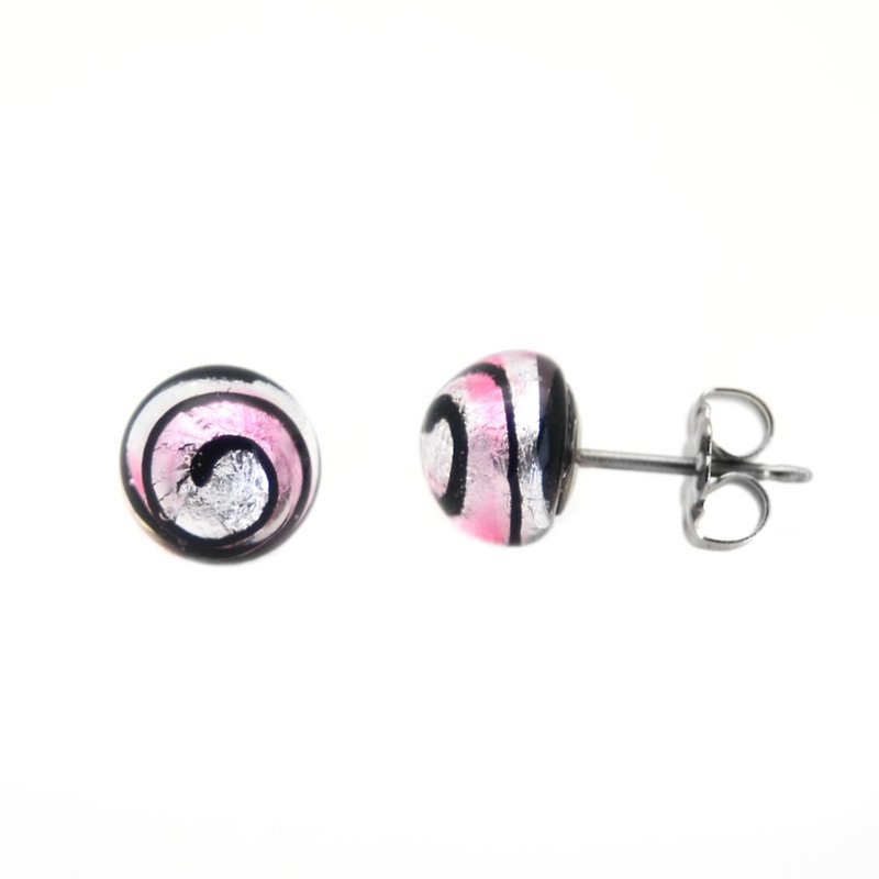 轉轉繽紛-粉紅 琉璃純鈦耳環一對 不過敏耳環 買即贈鈦貼兩粒 - 耳環/耳夾 - 其他金屬 粉紅色