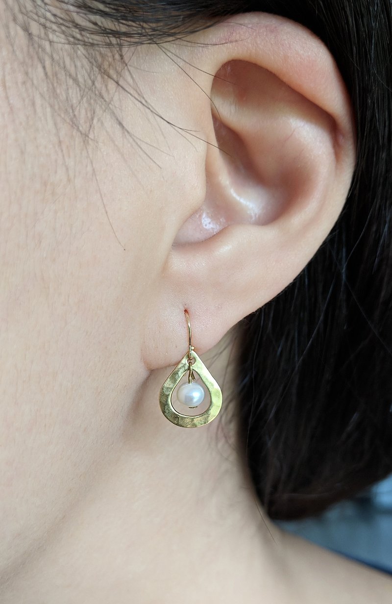 Brass Drop Earrings with Pearls - Earrings & Clip-ons - Pearl 