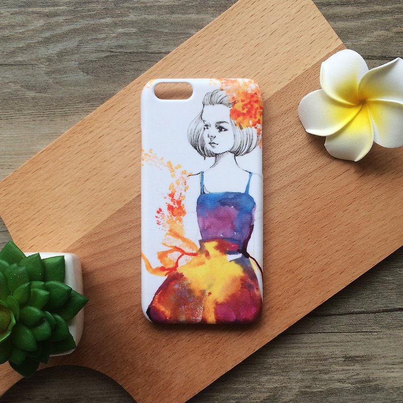Romance Modern Girl with Flower illustration. Matte Case (iPhone, HTC, Samsung, Sony) - เคส/ซองมือถือ - พลาสติก สีส้ม