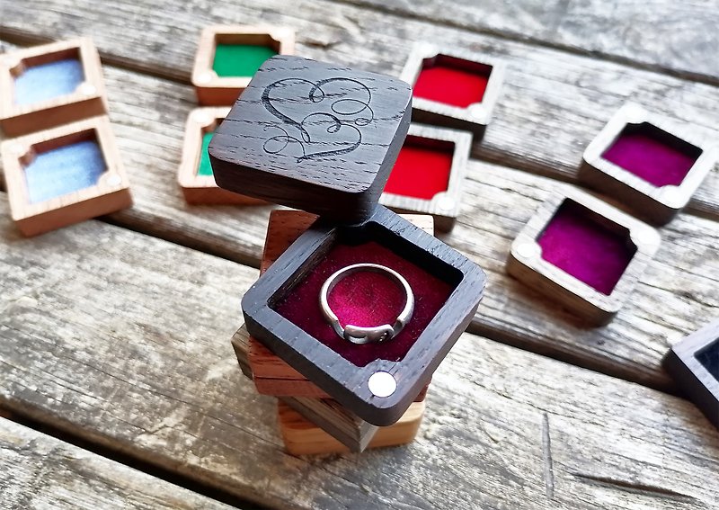 Black Thin Engagement Ring Box, Custom Slim Ring Box, Personalized Ring Box - กล่องของขวัญ - ไม้ สีดำ
