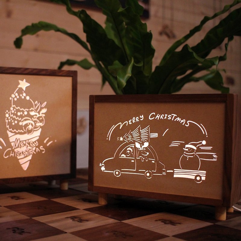 Christmas car lightbox / rectangular - Lighting - Wood Brown