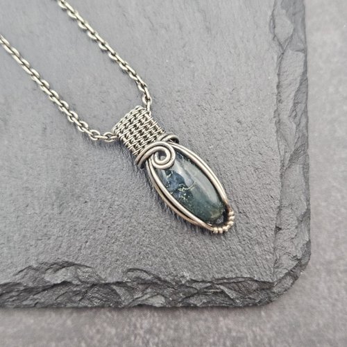 WS HANDMADE JEWELLERY 水草瑪瑙 造舊銀線吊墜 金屬繞線