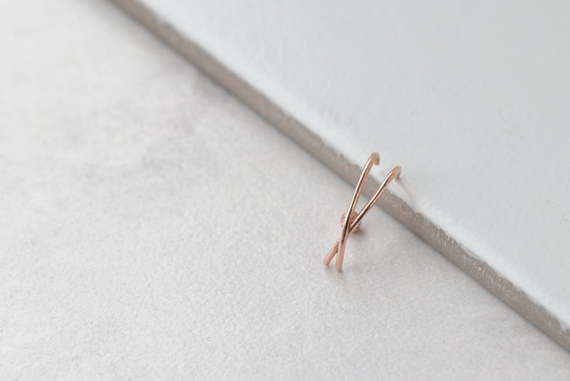 純14K 雙C造型鎖珠耳環 (單個)耳骨 耳窩 不退色 - 戒指 - 貴金屬 金色