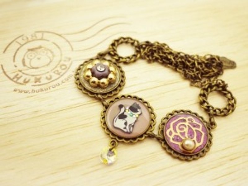 § HUKUROU§ hand-painted gemstone necklace bracelet dual (cat / rabbit / squirrel) - สร้อยคอ - โลหะ 