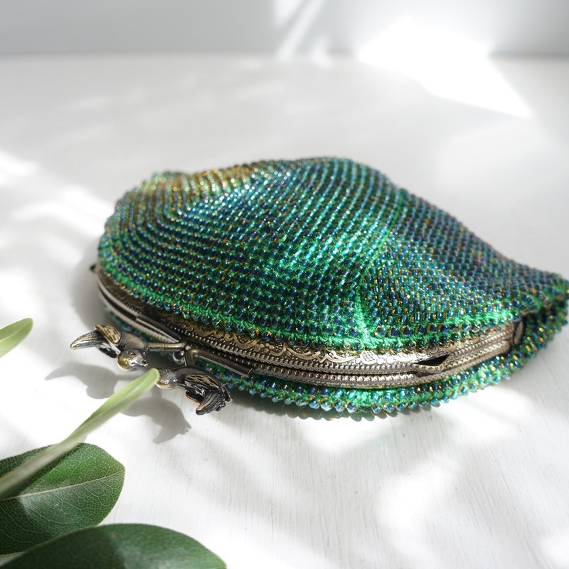 Ba-ba (m) Seed beads crochet pouch No.2054 - 錢包/皮夾/長短夾 - 其他材質 綠色