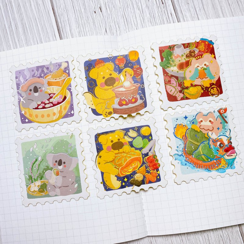 [WUWU Illustration] Festive food hot stamping and Silver stamp sticker pack - สติกเกอร์ - กระดาษ หลากหลายสี