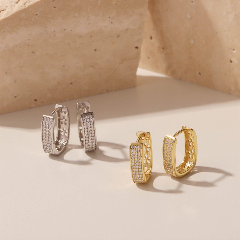 Diamond Earrings Minimalist Jewelry Gold Hoops Drop Earrings Statement Gift for - ต่างหู - เงิน สีทอง