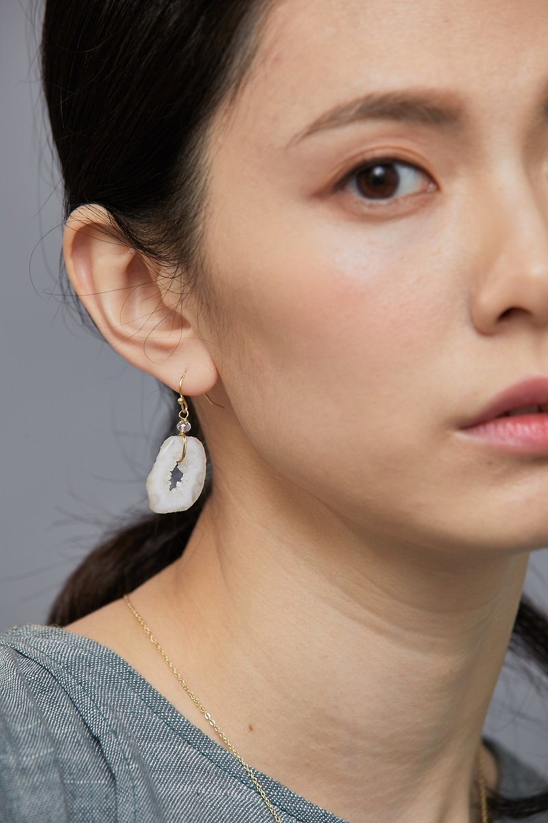 brass and stone earrings-Chakra - Earrings & Clip-ons - Gemstone White