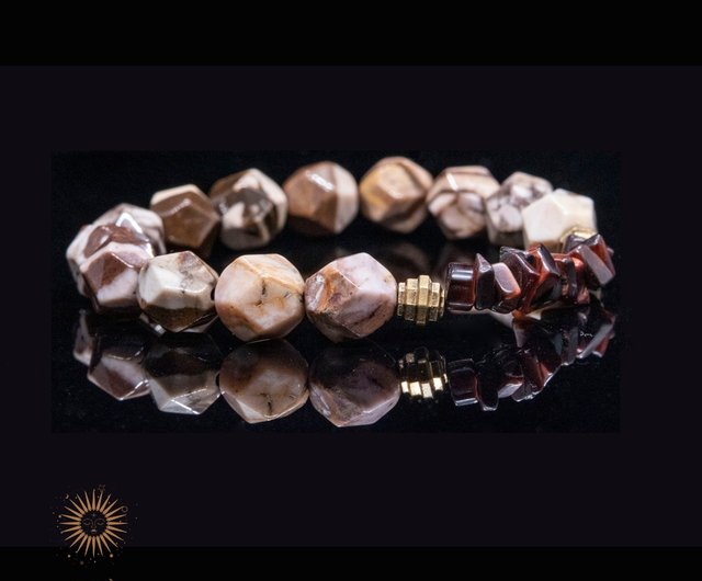 Flame in Desert】Faceted Australian Zebra Jasper & Red