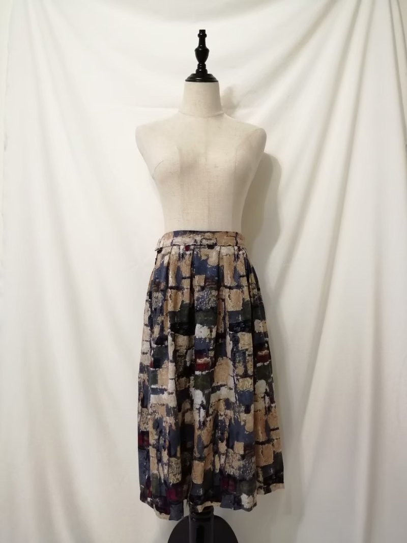 Designer collection 油畫彩繪色塊印花褶襉裙 - 裙子/長裙 - 棉．麻 多色