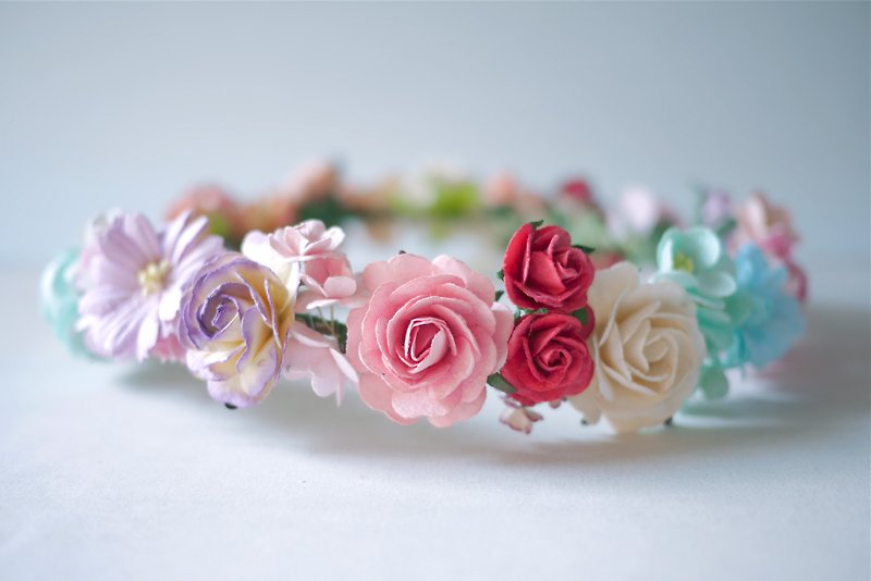 Paper Flower, Crown, Headband, Wedding, orange green mint, brown , peach brown, soft purple, yellow, pink and white Color. - Hair Accessories - Paper Transparent