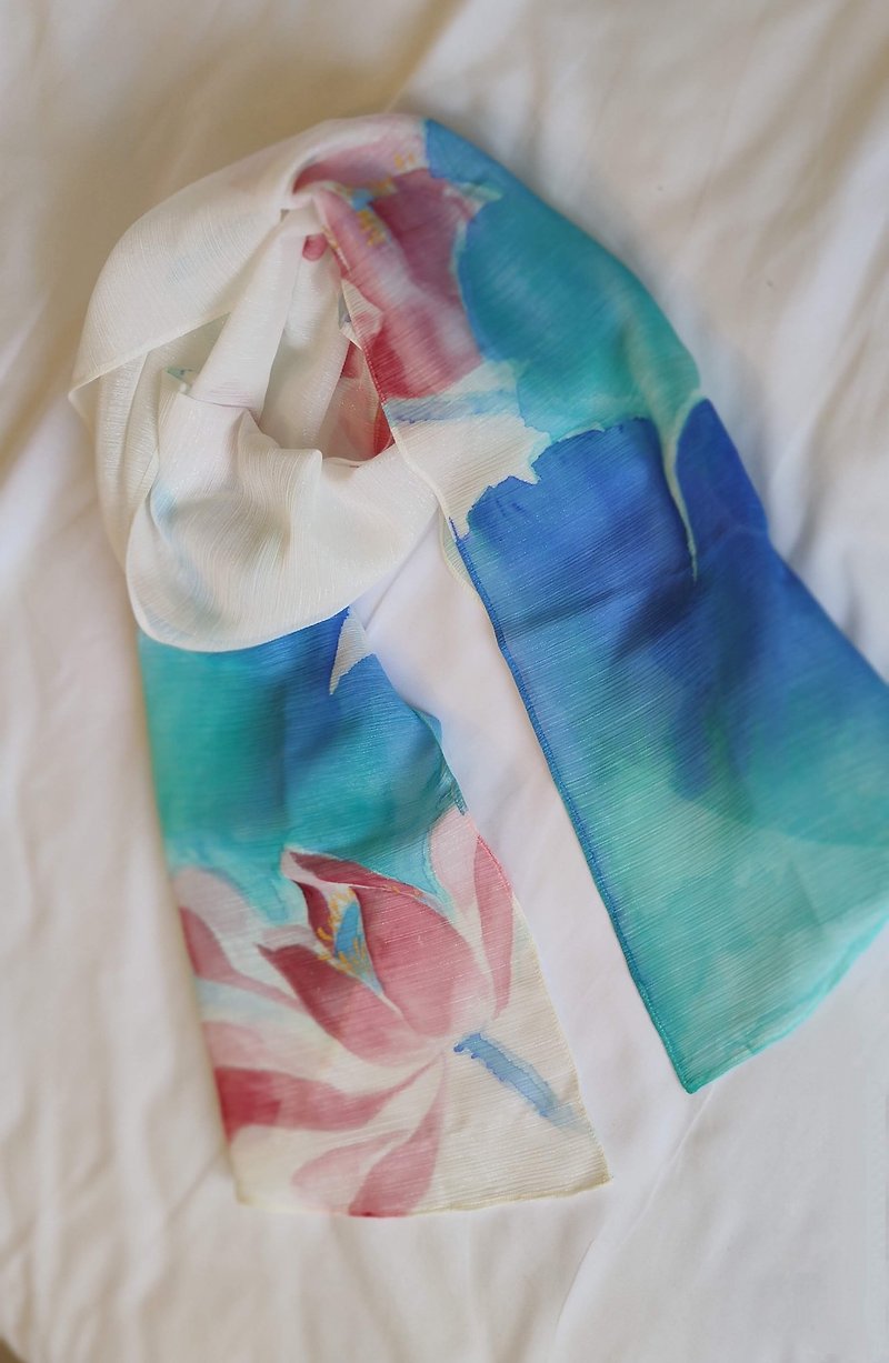 Hand-painted scarf ~lotus - Scarves - Other Materials 