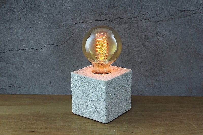 Cement Products-Cement Lamp Holder-Industrial Wind Handmade--With Edison Light Bulb-White Diamond Type-9x9x9CM - โคมไฟ - ปูน ขาว