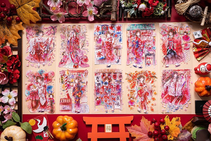 Sakura Festival girl PET paper tape made in Taiwan 10 meters roll huge - Washi Tape - Plastic Red