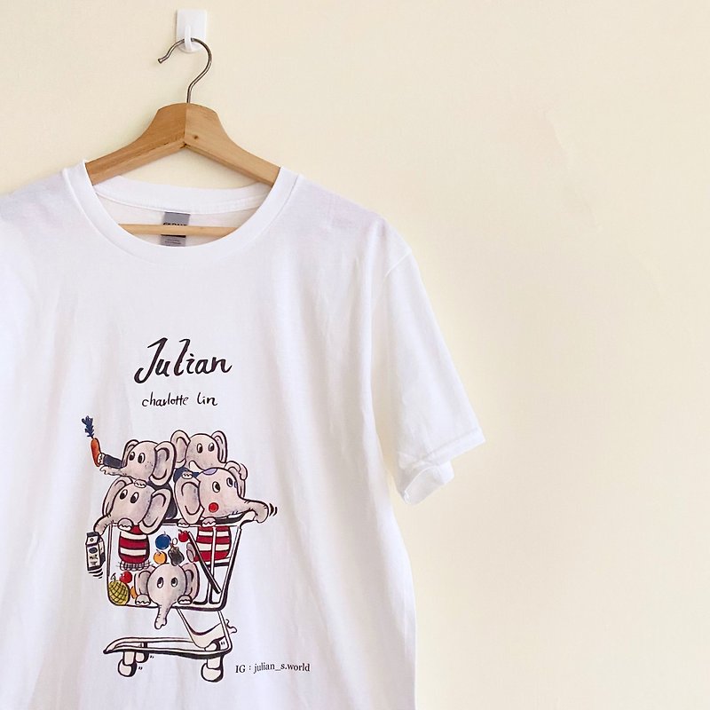 [Charlotte Lin Lin Xiaorou] Pure cotton T-shirt・Supermarket trolley style - Women's T-Shirts - Cotton & Hemp White