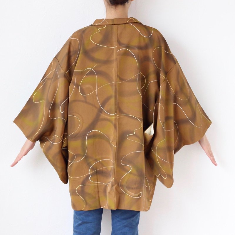 kimono, Kimono sleeve, Japanese vintage, Asian jacket, Japanese haori /3480 - เสื้อแจ็คเก็ต - ผ้าไหม สีนำ้ตาล