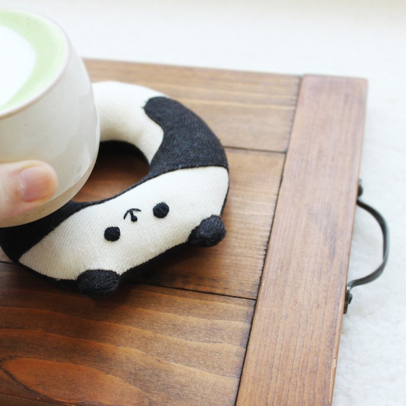 熊貓形狀甜甜圈杯墊 - 杯墊 - 棉．麻 黑色