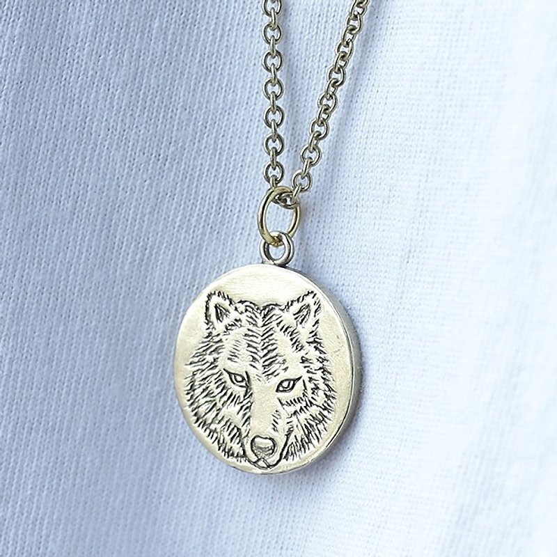 Wolf Necklace, Two sided wolf necklace, Wolf Jewelry, Wolf Pendant - Necklaces - Other Metals Gold