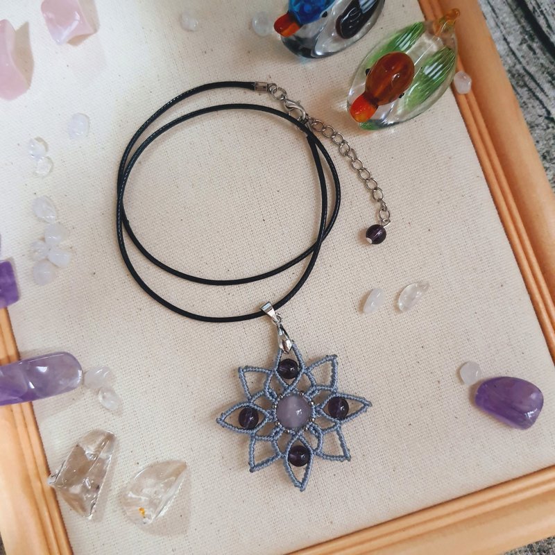 N010-手工編織曼陀羅項鍊 紫玉髓 紫水晶 - 項鍊 - 尼龍 紫色