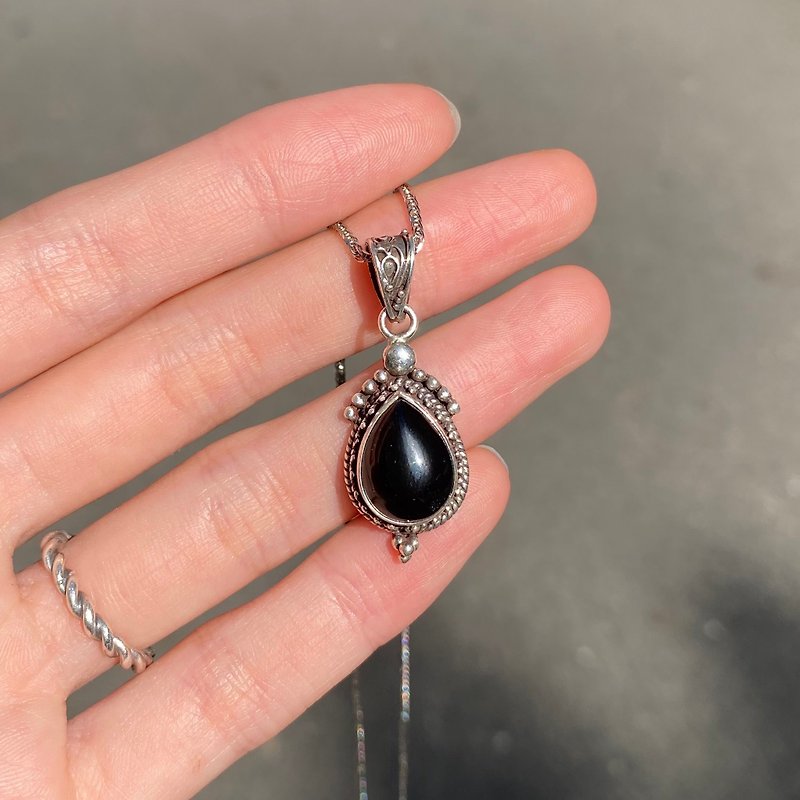 Welcome Yao 925 Silver black agate necklace black agate pendant agate necklace agate pendant handmade - Necklaces - Crystal Silver