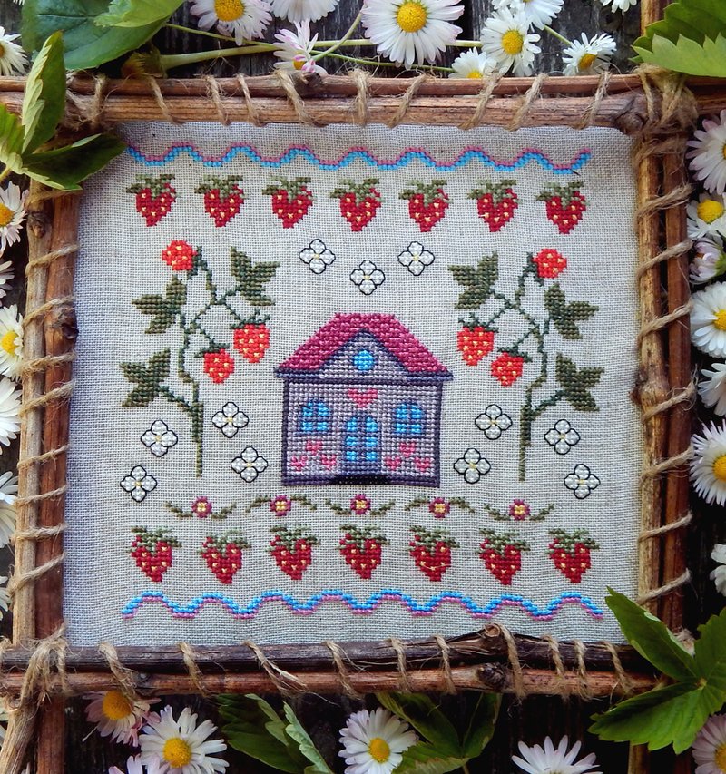 Strawberry cottage cross stitch pattern Summer cross stitch pattern - 手工藝教學/工具書 - 其他材質 