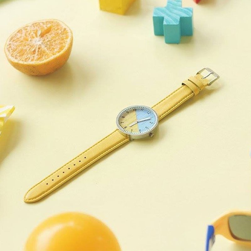 ウッド手作り時計キャンディーカラーイエロー＆ブルー - 腕時計 - 木製 イエロー