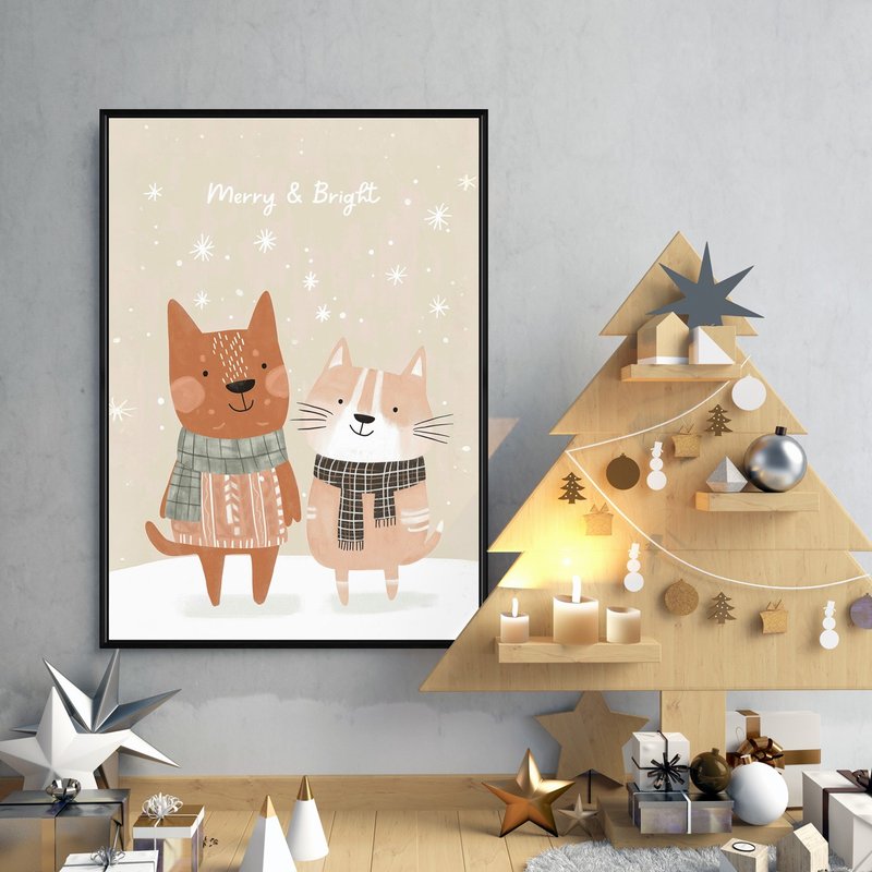 冬日裡的小夥伴-聖誕插畫/聖誕樹裝飾掛畫/聖誕小物/聖誕交換禮物 - 海報/掛畫/掛布 - 棉．麻 卡其色