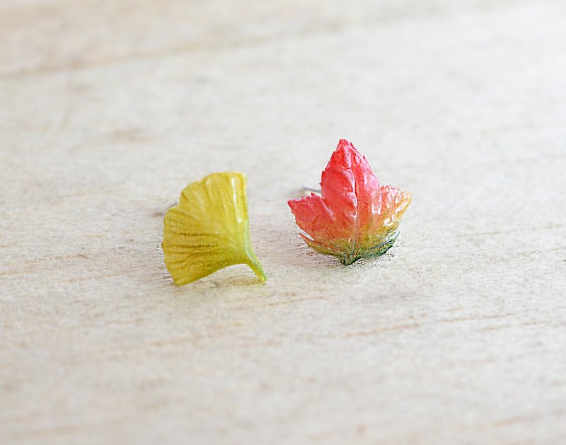 Maple Leaf Ginkgo Sterling Silver Earrings/ Clip-On - Earrings & Clip-ons - Clay Red