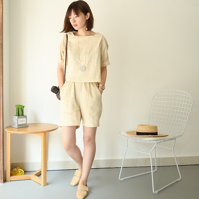 Beige shorts | Linen | independent brand | Sora - パンツ レディース - コットン・麻 