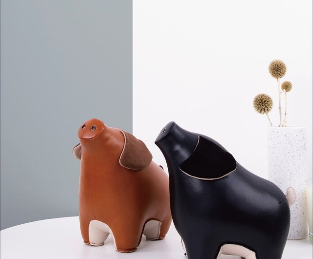 ドアストッパー] 豚 Diya レザー アニマル オーナメント (ブラック