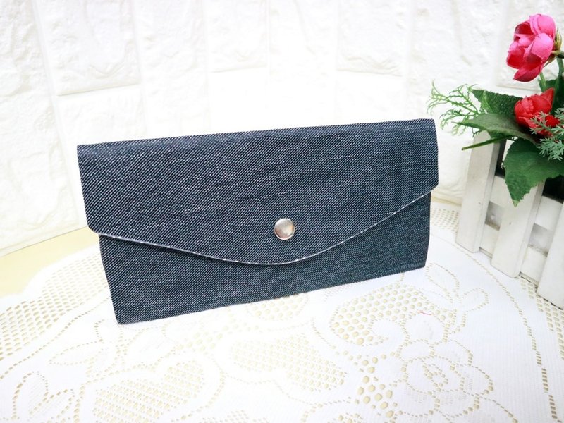 Denim denim zipper fabric long clip red envelope bag. Storage bag wallet passbook cash storage bag - กระเป๋าสตางค์ - วัสดุอื่นๆ 