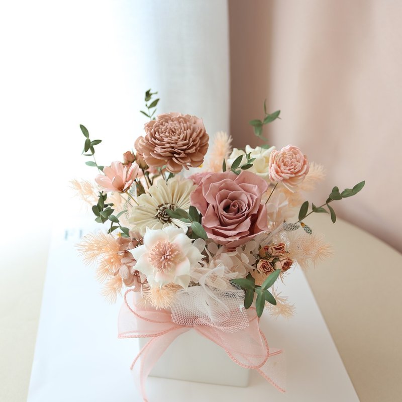 T14 nude pink table flower/everlasting flower table flower space arrangement gift table flower opening potted flower - Dried Flowers & Bouquets - Plants & Flowers Pink