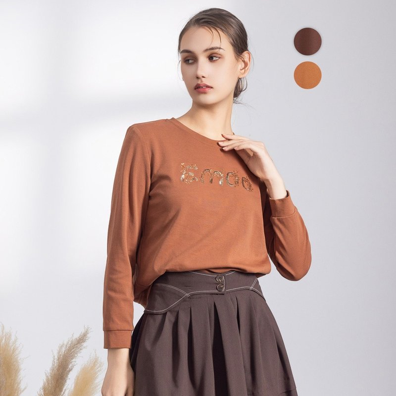 【MEDUSA】亮片刺繡字母圓領大學T - 2色(M-XL) | 大學T - 帽T/大學T - 棉．麻 卡其色