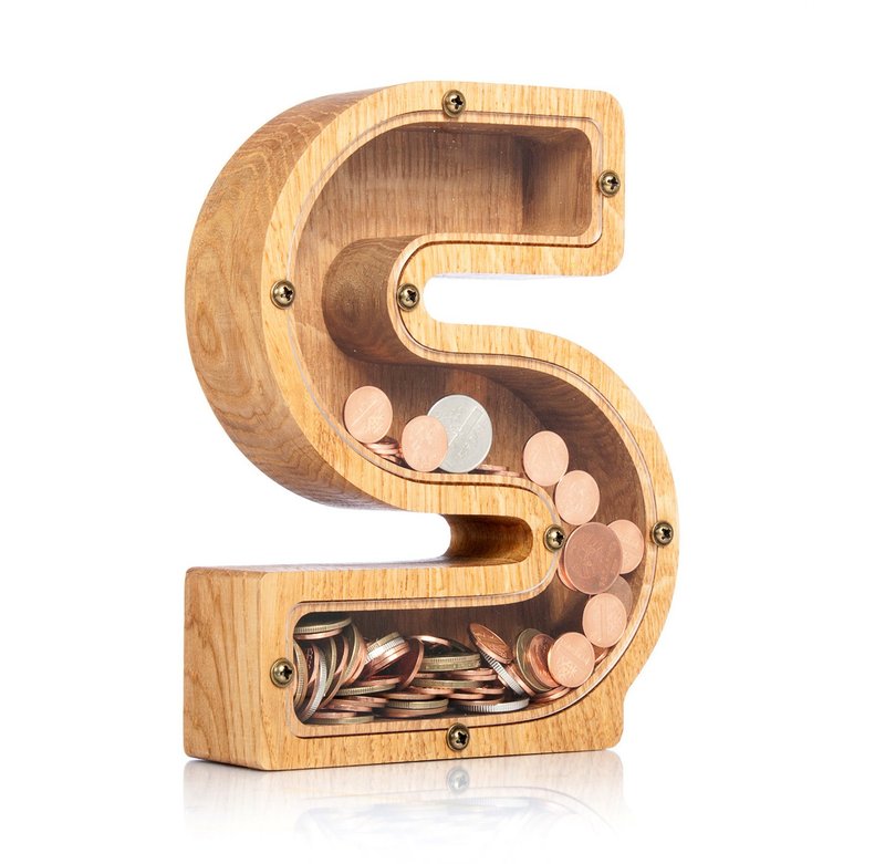 Personalized piggy banks for boys girls adults LETTER Wood toy for kids - กระปุกออมสิน - ไม้ 