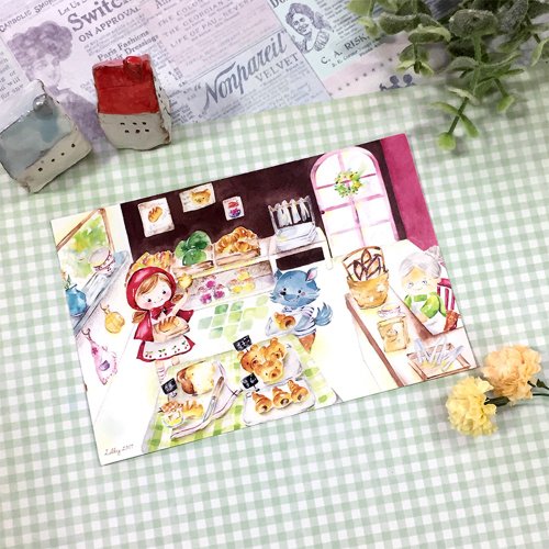Lilly Bloom 水彩明信片/心意卡【小紅帽的麵包店】