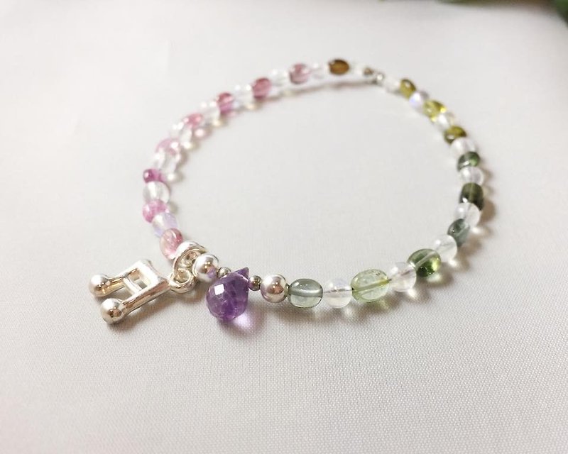MH pure silver natural stone custom series _ forest music class (tourmaline) - Bracelets - Gemstone Multicolor