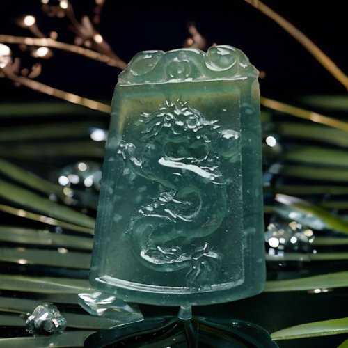 瓔珞翡翠 冰種藍水翡翠懷古龍牌項鍊 | 天然A貨翡翠 | 送禮