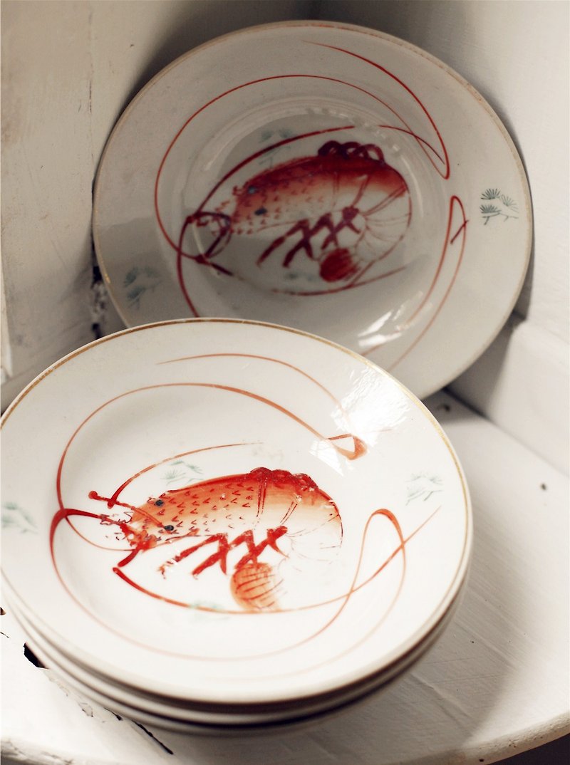 Good day [fetish] Taiwan early ancient pieces / shrimp dish - Small Plates & Saucers - Other Materials White