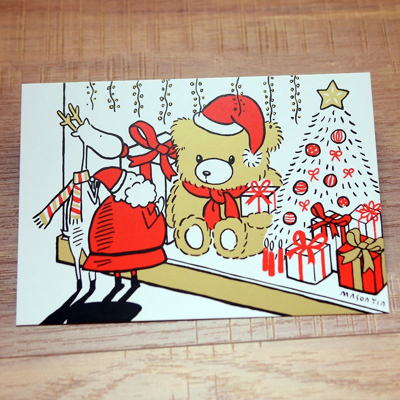 聖誕卡-米豬2017金色聖誕明信片5號: 聖誕櫥窗 Window Shopping - 卡片/明信片 - 紙 金色