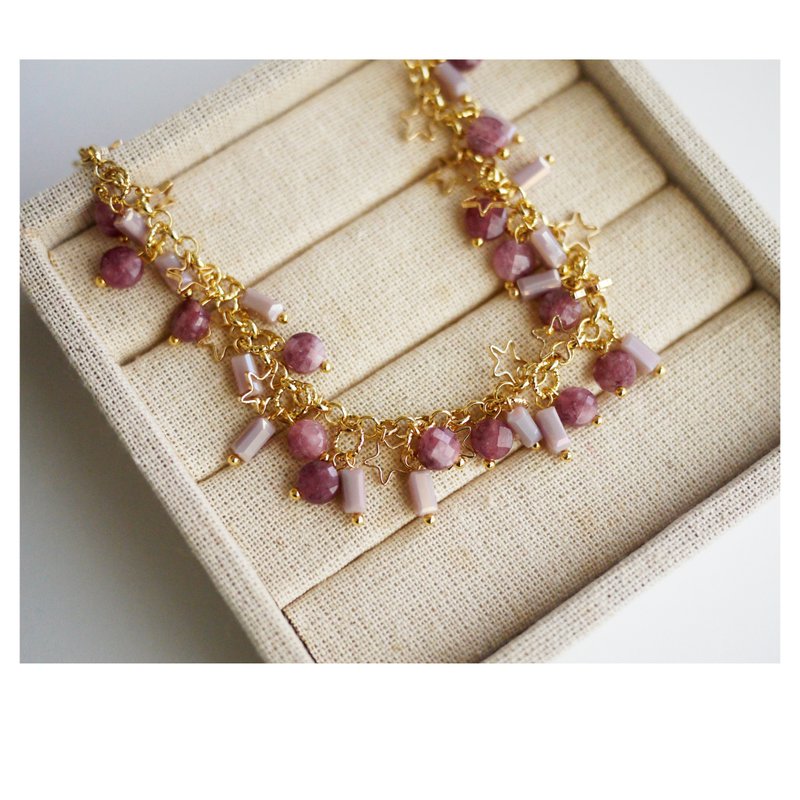 Plum Tourmaline Crystal Bracelet | Natural Stone Bracelet - สร้อยข้อมือ - วัสดุอื่นๆ หลากหลายสี