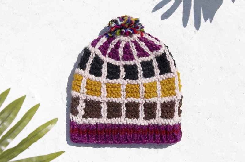 Christmas Gifts Christmas Moon gift limited edition a children's wool cap / knitted pure wool warm wool cap / children's knitted wool cap / inner brush cap / knitted wool cap / children's wool cap - Spain fun pink geometry checkered palette - Other - Wool Multicolor