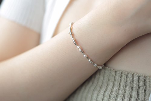 JieJie Jewelry 純銀珍珠管珠造型手鍊│純銀手鍊