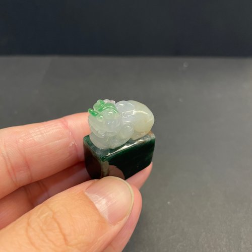 元元圓滾滾 水晶手鍊 瀚玉珠寶 天然A貨翡翠印章 特色貔貅印章 極漂亮的綠色 清爽的綠