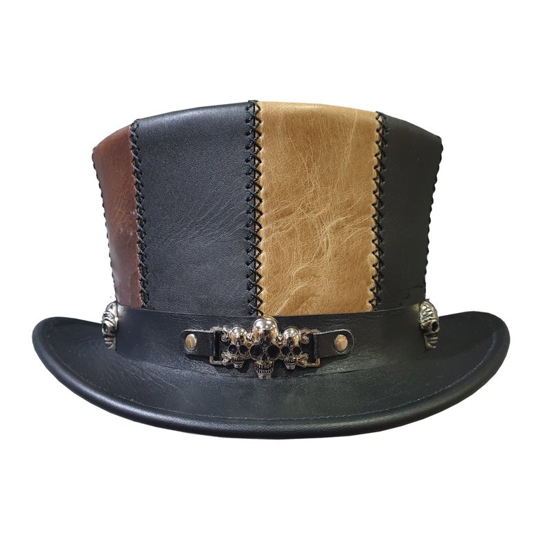 The Shotgun Striped Leather Top Hat - 帽子 - 真皮 黑色