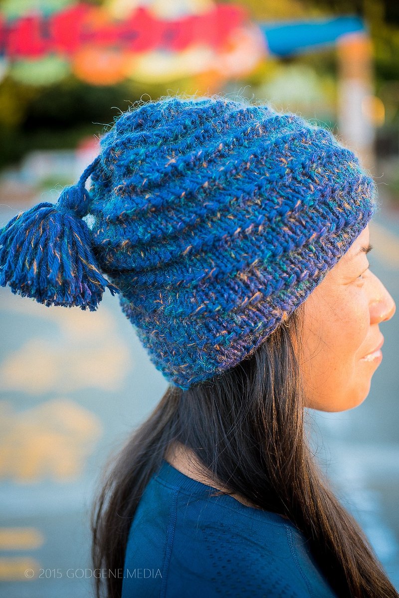 タッセルスパイラル帽子 - 毛衣/針織衫 - 其他材質 藍色