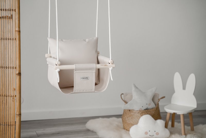 Outdoor Indoor Kids Swing and pillow set Chair Beige color - Baby Gift Sets - Waterproof Material Khaki