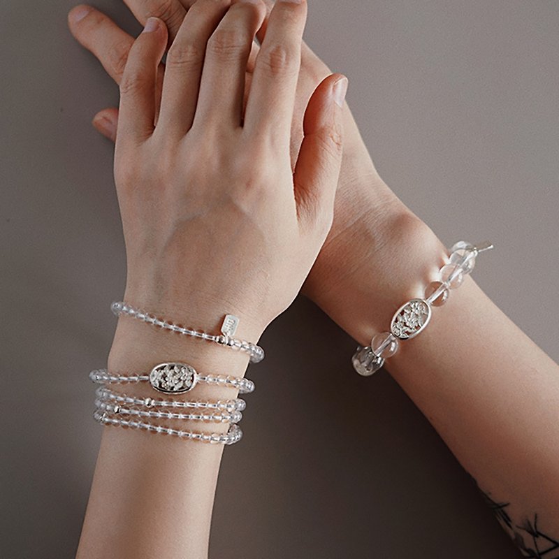 Dust-free natural white crystal plain Silver around 5 circles bracelet Weishi necklace dual-use hand-beaded handmade female senior gift - Bracelets - Crystal 