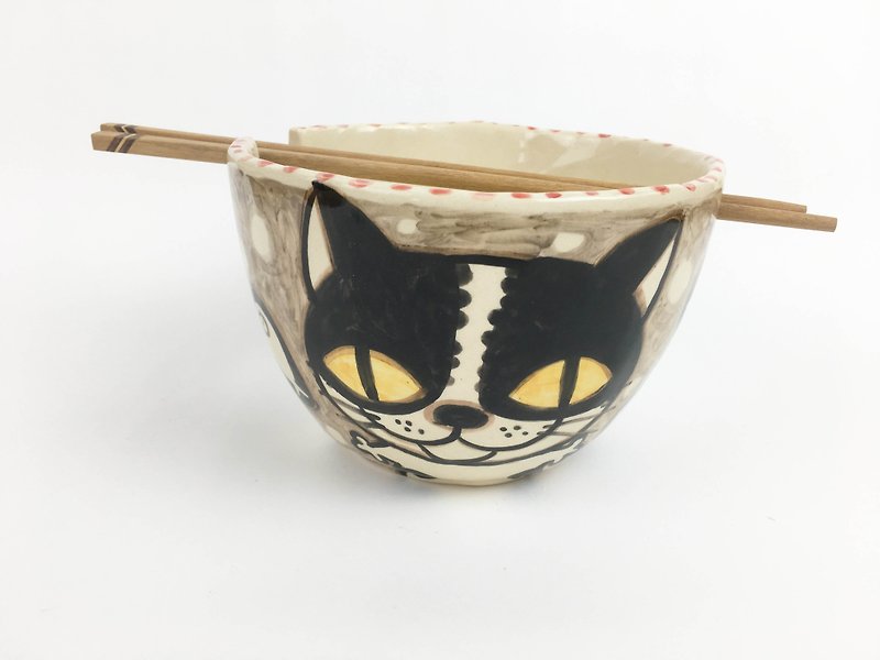Nice Little Clay Handmade Bowl_Happy Cat 0201-06 - ถ้วยชาม - ดินเผา สีกากี